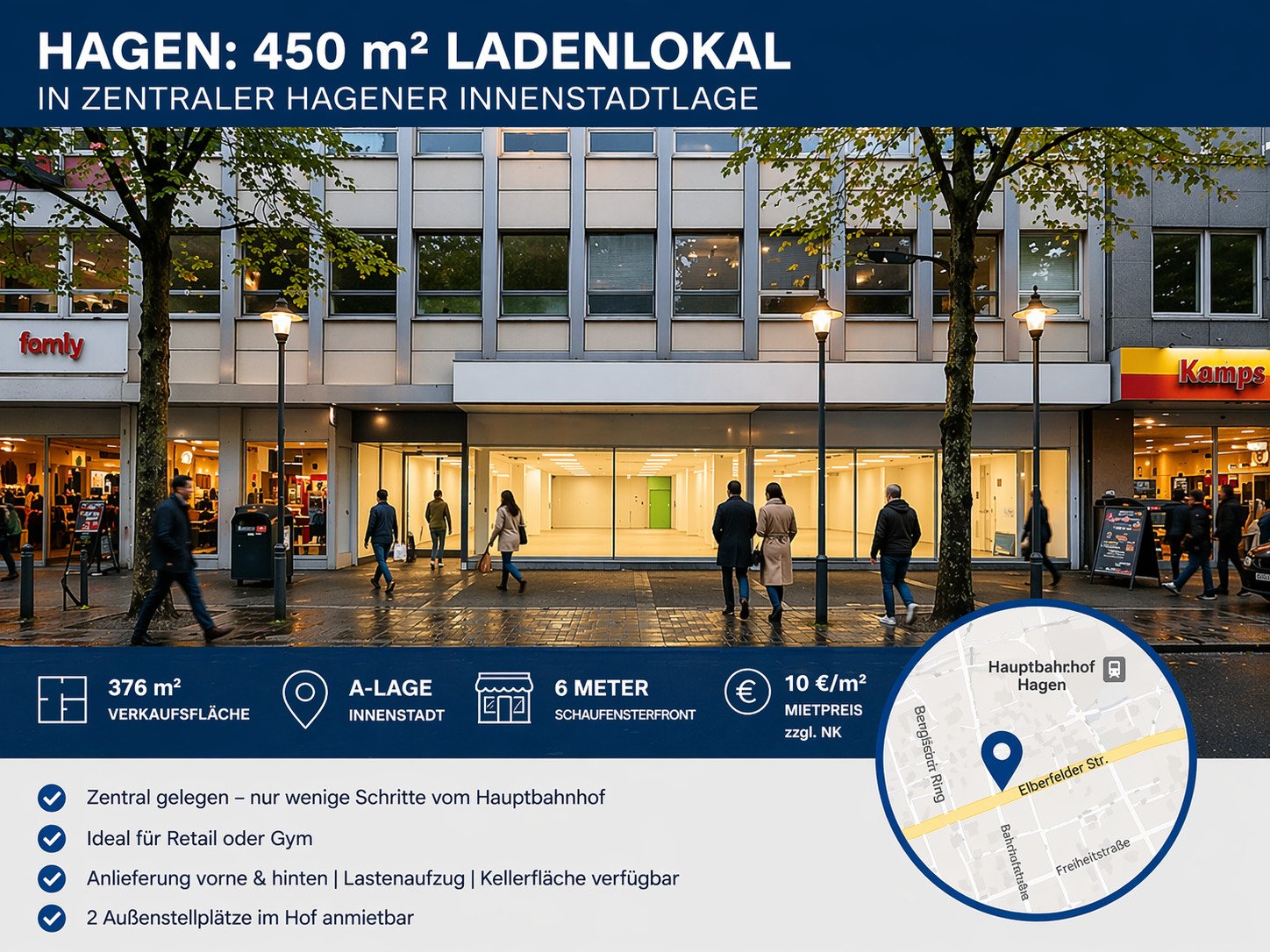 Frequenzstarke Ladenfläche in Hagener Innenstadt – ideal für Retail oder Fitness Frequenzstarke Ladenfläche in Hagener Innenstadt – ideal für Retail oder Fitness